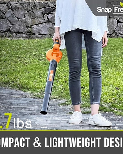 SnapFresh Cordless Leaf Blower - 20V Electric Leaf Blower with 2.0 Ah Battery and Charger - Lightweight 2-Speed Leaf Blower for Lawn Care and Yard/Garden/Patio Cleaning (Orange) - LeafyLoom
