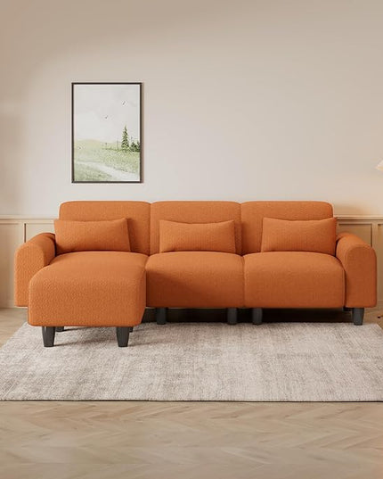 NicBex Sectional Couch Sofa with Lounge Chair Polyester Modern L Shaped Cloud Couch for Living Room Furniture Sets with Waist Pillows, Modular Sofa for Living Room, Bedroom, Apartment, 84.6"L, Orange - LeafyLoom