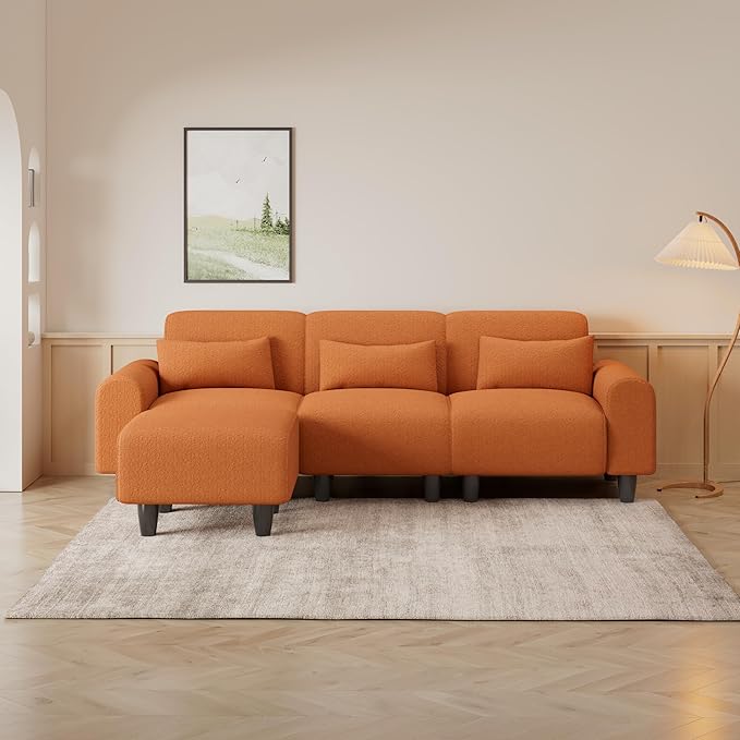 NicBex Sectional Couch Sofa with Lounge Chair Polyester Modern L Shaped Cloud Couch for Living Room Furniture Sets with Waist Pillows, Modular Sofa for Living Room, Bedroom, Apartment, 84.6"L, Orange - LeafyLoom