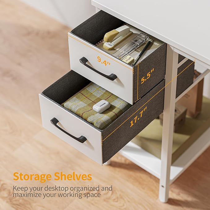 CubiCubi L Shaped Computer Desk with Monitor Stand & Shelves, 47 Inch Corner Home Office Desk Writing Table with Storage Drawer, White - LeafyLoom