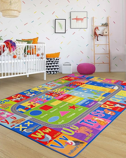 Kids Rugs For Playroom, ABC Alphabet Numbers Classroom Rug, 4x6 Feet Educational Learning and Fun Playroom Rug, Non Slip Nursery Rug, Kids Play Mat for Kids Room, Toddler Classroom and Bedroom - LeafyLoom