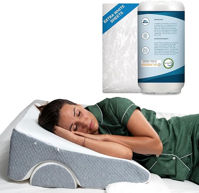 Bed Wedge Pillow 12 inch | Memory Foam Wedge Pillow for Sleeping | Triangle Pillow Wedge | Acid Reflux Pillow | Post-Surgery Support Cushion | Back, Head, Knee, Elbow Support | Pregnancy Pillow - LeafyLoom