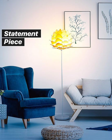 Brightech Artichoke LED Floor Lamp, Great Living Room Décor, Modern Lamp for Living Rooms & Offices, Bohemian Standing Lamp for Bedroom Reading, Tall Lamp with Multi-Panel Wooden Shade - LeafyLoom