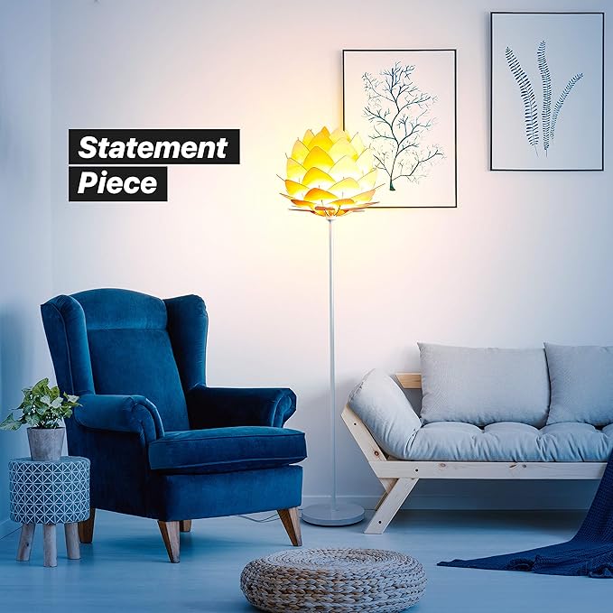 Brightech Artichoke LED Floor Lamp, Great Living Room Décor, Modern Lamp for Living Rooms & Offices, Bohemian Standing Lamp for Bedroom Reading, Tall Lamp with Multi-Panel Wooden Shade - LeafyLoom