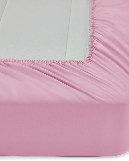 Amazon Basics 7 Piece Microfiber Kid's Bed-in-a-Bag Bedding Set, Full/Queen, Pink, Solid - LeafyLoom