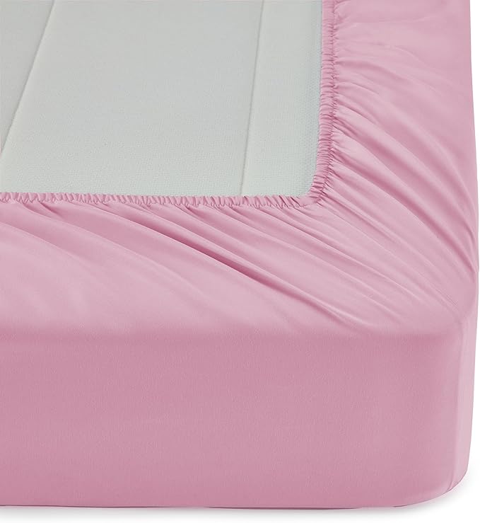 Amazon Basics 7 Piece Microfiber Kid's Bed-in-a-Bag Bedding Set, Full/Queen, Pink, Solid - LeafyLoom