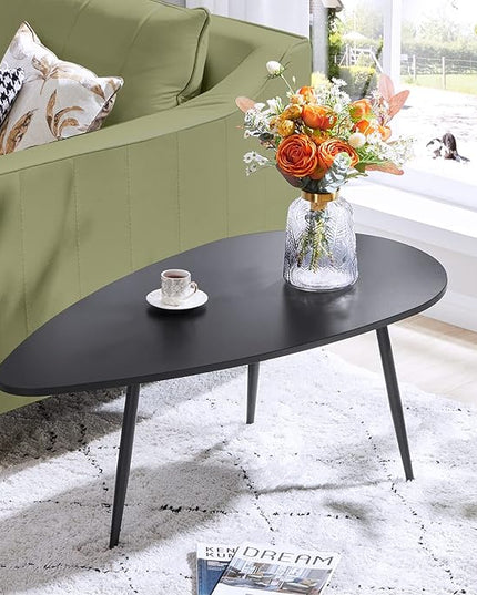 SAYGOER Black Small Coffee Table Modern Oval Coffee Tables Retro Center Table for Small Space Mid Century Coffee Table Rustic Accent Table for Living Room Home Office, Easy Assembly - LeafyLoom