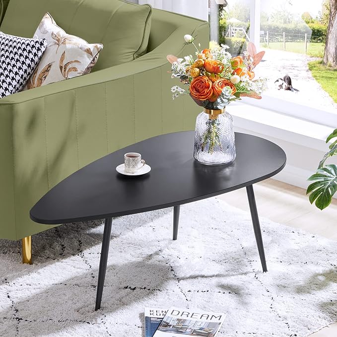 SAYGOER Black Small Coffee Table Modern Oval Coffee Tables Retro Center Table for Small Space Mid Century Coffee Table Rustic Accent Table for Living Room Home Office, Easy Assembly - LeafyLoom