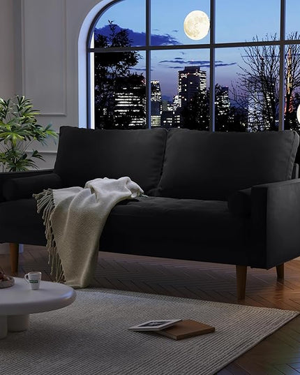 Velvet Furniture for Small Spaces, Mid-Century Modern Loveseats for Living Room, Love Seat Couch Sofas, 70 Inches, Black - LeafyLoom