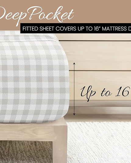 Linen Market 4 Piece Queen Bedding Sheet Set (Light Gray Plaid) - Sleep Better Than Ever with These Ultra-Soft & Cooling Bed Sheets for Your Queen Size Bed - Deep Pocket Fits 16" Mattress - LeafyLoom