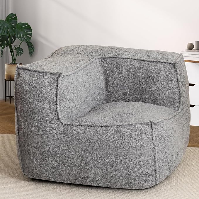 HIGOGOGO Modular Sectional Bean Bag Sofa Chair, Bean Bag Couch with Foam Chunk Filling, Removable & Washable Sherpa Cover, Floor Sofa for Family Living Room Bedroom, Type L - LeafyLoom