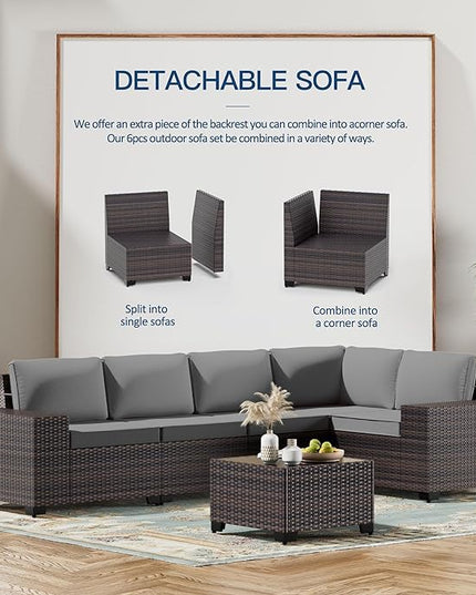 Kullavik 12PCS Outdoor Patio Furniture Set PE Wicker Rattan Sectional Sofa Patio Conversation Sets,Grey - LeafyLoom