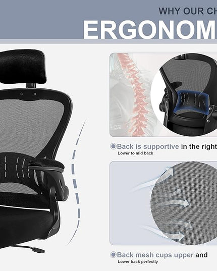Office Chair Ergonomic Desk Chair Comfort Adjustable Height with Wheels，Lumbar Support Mesh Swivel Computer Home Office Study Task Chair Black (Black, 1Pack) - LeafyLoom