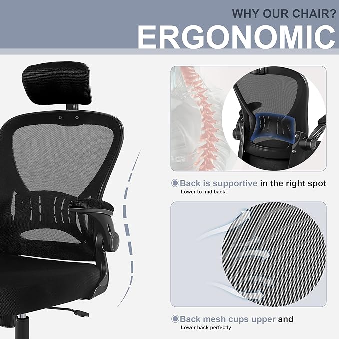 Office Chair Ergonomic Desk Chair Comfort Adjustable Height with Wheels，Lumbar Support Mesh Swivel Computer Home Office Study Task Chair Black (Black, 1Pack) - LeafyLoom