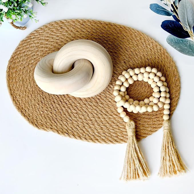 Wood kont Decor Coffee Table Decor for Living Room, Wood Chain Link Decor, Hand Carved Decoration for Home, Modern Farmhouse, Boho and Shelf Object - LeafyLoom
