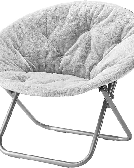 Faux Fur Saucer Chair, 29"X32"X22", Grey - LeafyLoom