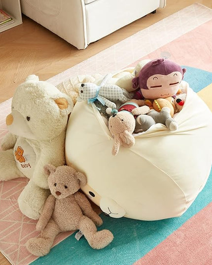 Stuffed Animal Storage Bean Bag Chair Cover for Kids Yellow Dog Shiba Inu Bean Bag Chair for Girls XX-Large Size Toy Organizer Cover Only Without Filling - LeafyLoom