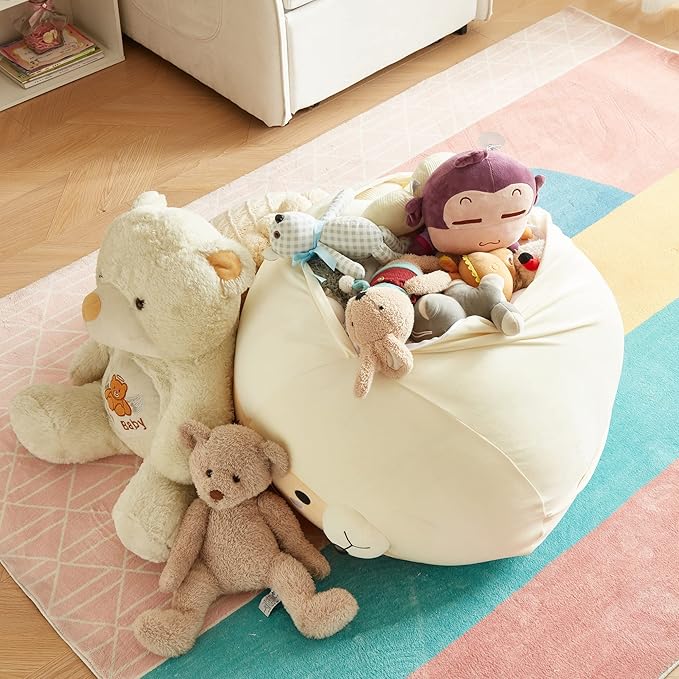 Stuffed Animal Storage Bean Bag Chair Cover for Kids Yellow Dog Shiba Inu Bean Bag Chair for Girls XX-Large Size Toy Organizer Cover Only Without Filling - LeafyLoom