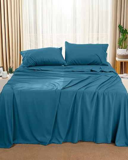 Utopia Bedding Queen Bed Sheets Set - 4 Piece Bedding - Brushed Microfiber - Shrinkage and Fade Resistant - Easy Care (Queen, Denim Blue) - LeafyLoom
