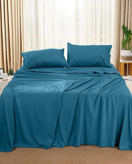 Utopia Bedding King Bed Sheets Set - 4 Piece Bedding - Brushed Microfiber - Shrinkage and Fade Resistant - Easy Care (King, Denim Blue) - LeafyLoom