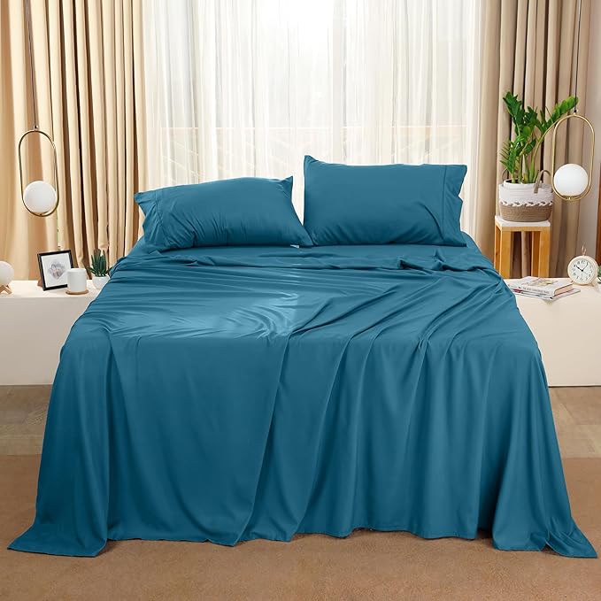 Utopia Bedding Full Bed Sheets Set - 4 Piece Bedding - Brushed Microfiber - Shrinkage and Fade Resistant - Easy Care (Full, Denim Blue) - LeafyLoom