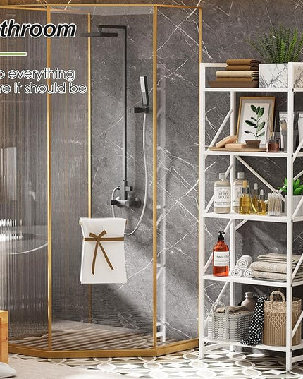5 Tiers Bookshelf, Tall Bookcase,Classically Modern White Bookshelf Storage Organizer, Industrial Book Storage Rack,Open Shelving Wood Large Modern Bookshelf for Living Room/Bedroom/Home/Office, White - LeafyLoom