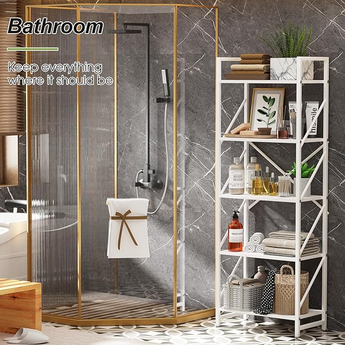 5 Tiers Bookshelf, Tall Bookcase,Classically Modern White Bookshelf Storage Organizer, Industrial Book Storage Rack,Open Shelving Wood Large Modern Bookshelf for Living Room/Bedroom/Home/Office, White - LeafyLoom
