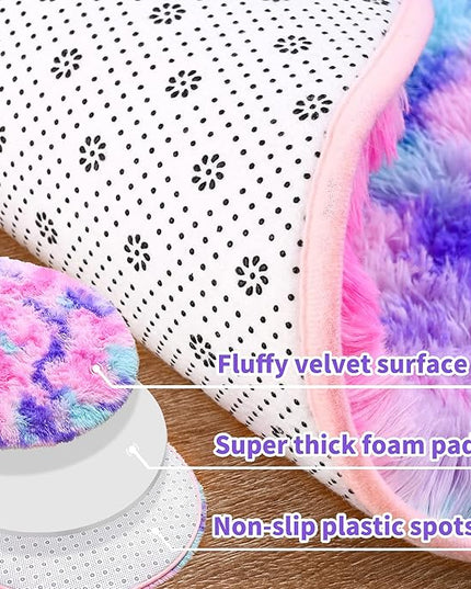 Noahas Oval Fluffy Hot Pink Rainbow Rug 2.6X5.3 Small Kids Rugs for Bedroom Girls Aesthetic,Bedside Bedroom Rug,Ultra Soft Runner Carpet Modern Shaggy Nursery Area Rugs Home Decor - LeafyLoom