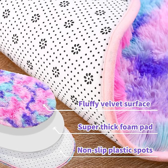 Noahas Oval Fluffy Hot Pink Rainbow Rug 2.6X5.3 Small Kids Rugs for Bedroom Girls Aesthetic,Bedside Bedroom Rug,Ultra Soft Runner Carpet Modern Shaggy Nursery Area Rugs Home Decor - LeafyLoom