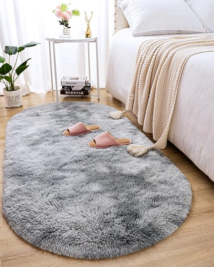 Merelax Soft Shaggy Rug for Kids Bedroom, Oval 2.6'x5.3' Plush Fluffy Rugs for Living Room, Furry Carpet for Teen Girls Room, Anti-Skid Fuzzy Comfy Rug for Nursery, Cute Baby Play Mat,Tie-dyed Grey - LeafyLoom