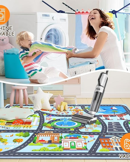 HEBE Kids Play Rug 3'4"x5' ABC Alphabet Numbers Shapes Educational Kid Area Rug Washable Baby Crawling Mat Non Slip Kid Play Mat Carpet for Girl Boy Bedroom Playroom - LeafyLoom