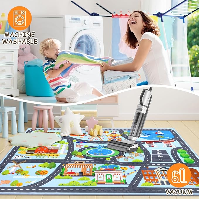 HEBE Kids Play Rug 3'4"x5' ABC Alphabet Numbers Shapes Educational Kid Area Rug Washable Baby Crawling Mat Non Slip Kid Play Mat Carpet for Girl Boy Bedroom Playroom - LeafyLoom