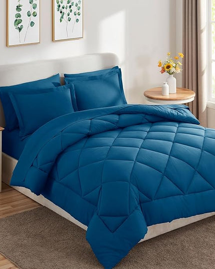 CozyLux Queen Bed in a Bag 7-Pieces Comforter Sets with Comforter and Sheets Teal All Season Bedding Sets with Comforter, Pillow Shams, Flat Sheet, Fitted Sheet and Pillowcases - LeafyLoom