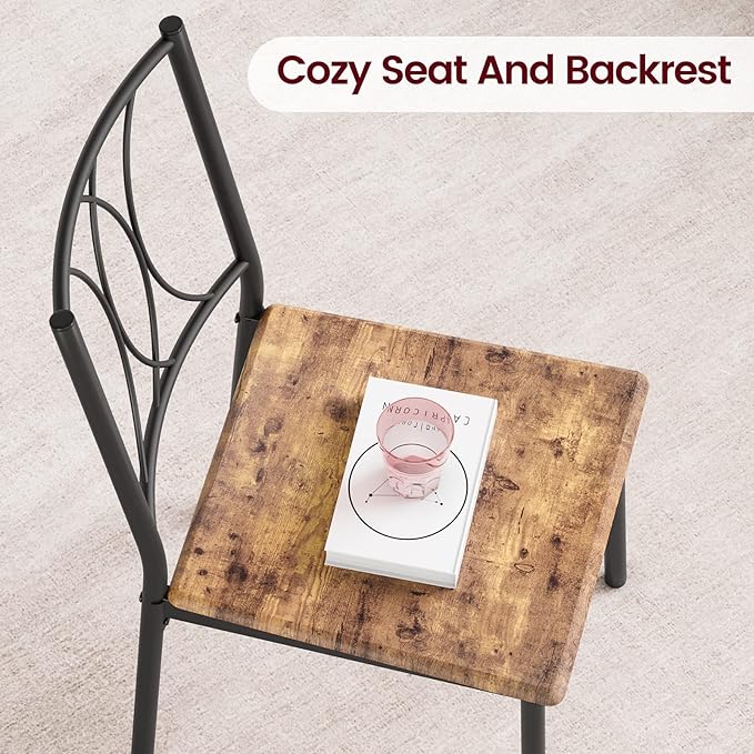 IDEALHOUSE Dining Table Set for 2, Kitchen Table and Chairs, Square Dining Room Table Set with 2 Metal and Wood Chairs, 3 Piece Dining Table Set for Small Spaces, Apartment, Rustic Brown - LeafyLoom