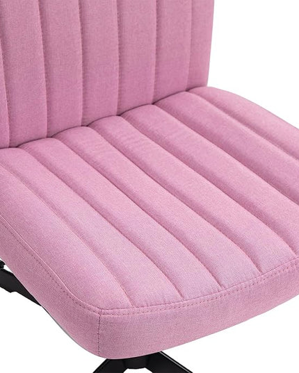 Panana Office Chair Fabric Padded Seat Armless Desk Chair Swivel Computer Task Chair Mid-Back No Wheels Accent Chair (Pink) - LeafyLoom