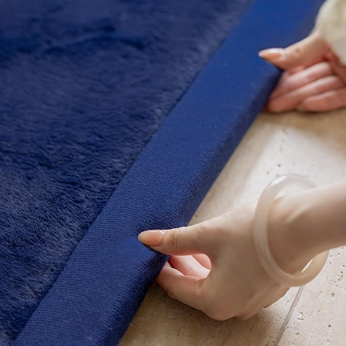 Faux Rabbit Fur Rug - 1.18" Thick Soft Fluffy Area Rug, Non-Slip Memory Foam Crawling Mat, Dark Blue, 78"x110" - LeafyLoom