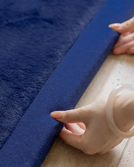 Faux Rabbit Fur Rug - 1.18" Thick Soft Fluffy Area Rug, Non-Slip Memory Foam Crawling Mat, Dark Blue, 78"x94" - LeafyLoom