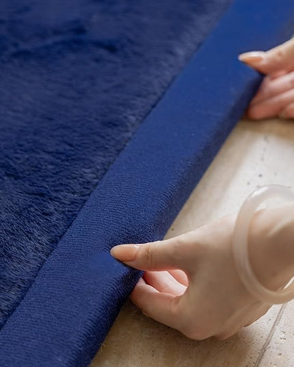 Faux Rabbit Fur Rug - 1.18" Thick Soft Fluffy Area Rug, Non-Slip Memory Foam Crawling Mat, Dark Blue, 78"x118" - LeafyLoom