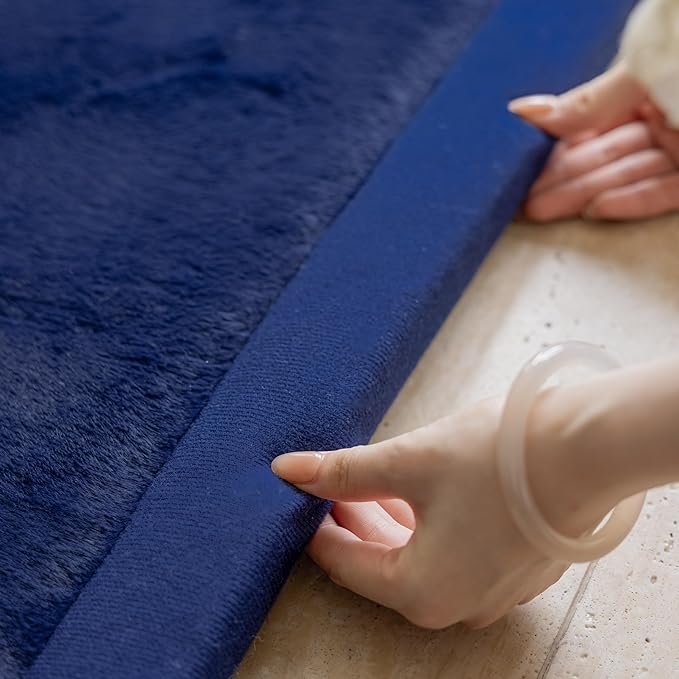 Faux Rabbit Fur Rug - 1.18" Thick Soft Fluffy Area Rug, Non-Slip Memory Foam Crawling Mat, Dark Blue, 78"x118" - LeafyLoom