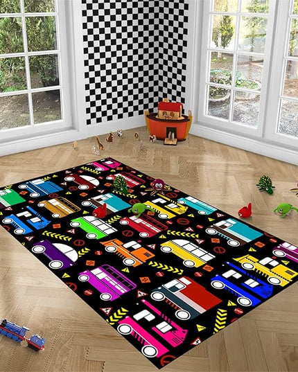 Car Play Mat Kids Rugs for Playroom Car Track Rug Kids Mat Construction Play Mat Car Play Rug Car Carpet for Kids Carpet for Bedroom Truck Rugs for Boys Room,Black 4'5''×6' - LeafyLoom