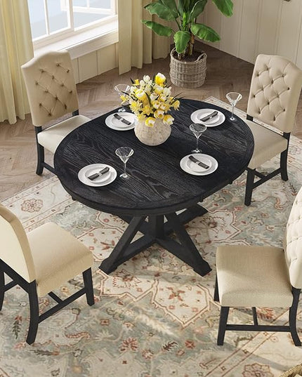 NicBex Kitchen Table Set Dining Room Table Set for 4 Retro Style Dining Table Set with Extendable Table and 4 Upholstered Chairs for Dining Room and Living Room, Espresso - LeafyLoom
