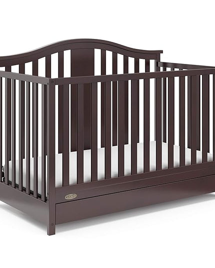 Graco Solano 4-in-1 Convertible Crib with Drawer (Espresso) – GREENGUARD Gold Certified, Crib with Drawer Combo, Includes Full-Size Nursery Storage Drawer, Converts to Toddler Bed and Full-Size Bed - LeafyLoom