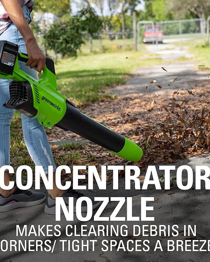 Greenworks 48V (2 x 24V) Cordless Axial Leaf Blower (125 MPH / 515 CFM / 125+ Compatible Tools), (2) 2.0Ah Batteries and Dual Port Charger Included - LeafyLoom