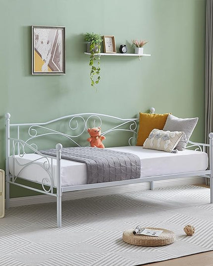 VECELO Premium Daybed Metal Bed Frame Twin Size Steel Slat Support/Strong Legs Headboard/Mattress Foundation, Multi-Functional Furniture (Classic Bed) - LeafyLoom