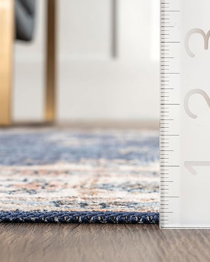 nuLOOM Ren Vintage Floral Machine Washable Ultra Thin Area Rug, 8x10, Blue - LeafyLoom