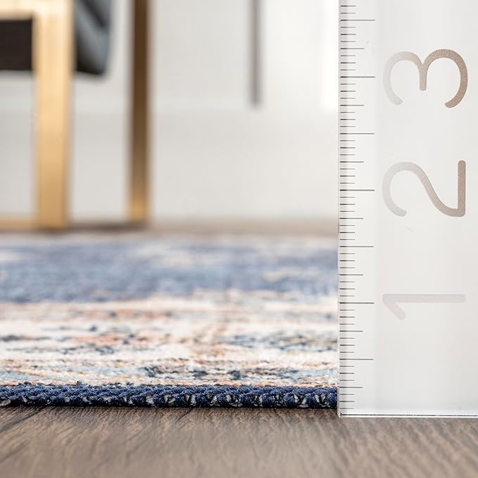 nuLOOM Ren Vintage Floral Machine Washable Ultra Thin Area Rug, 8x10, Blue - LeafyLoom