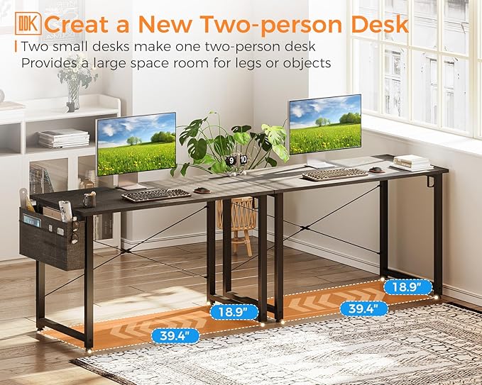 ODK Computer Desk, 40 Inch Small Study Desk, Office Desk with Storage, Work Table with Headphone Hook for Small Space Home Office, Gray - LeafyLoom