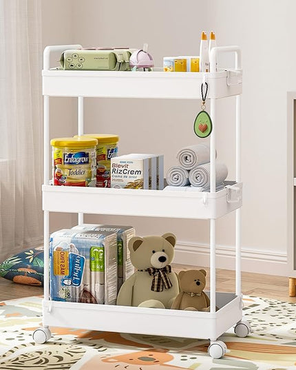 Ronlap 3 Tier Classic Storage Rolling Cart Slim Storage Cart with Wheels Slide Out Storage Rolling Cart Organizer Plastic for Bathroom Laundry, White - LeafyLoom