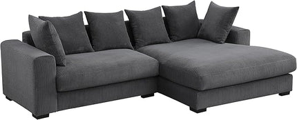 110" Modern L-shaped Sectional Sofa with Big Chaise,Upholstered Sleeper Couch W/ 6 Throw Pillows & Generously Armrests,Easy Assembly,Spacious Loveseat for Living Room Apartment Home,Dark Gray - LeafyLoom