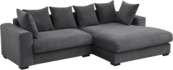 110" Modern L-shaped Sectional Sofa with Big Chaise,Upholstered Sleeper Couch W/ 6 Throw Pillows & Generously Armrests,Easy Assembly,Spacious Loveseat for Living Room Apartment Home,Dark Gray - LeafyLoom